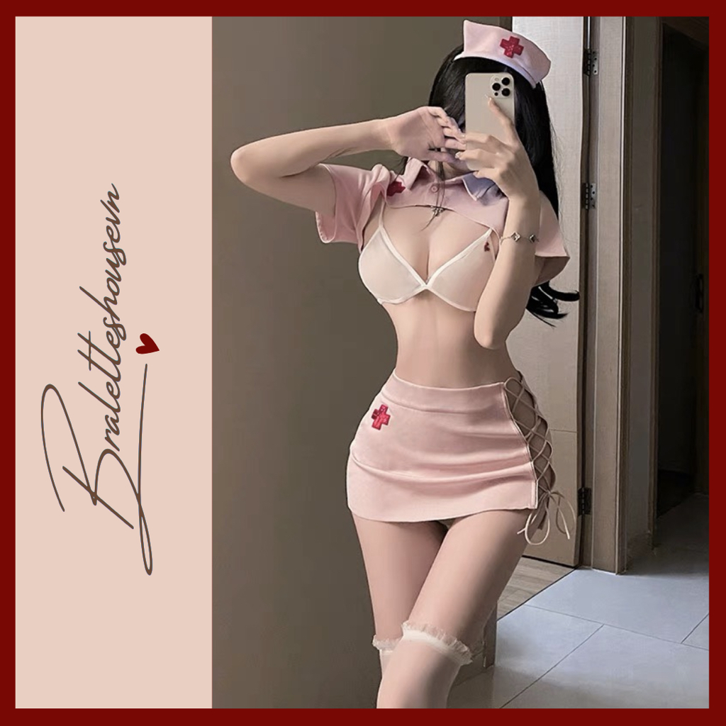 S1728 Dr.Sexy Set đồ cosplay hoá trang nữ y tá kèm chân váy ngắn và phụ kiện gợi cảm Braletteshousevn
