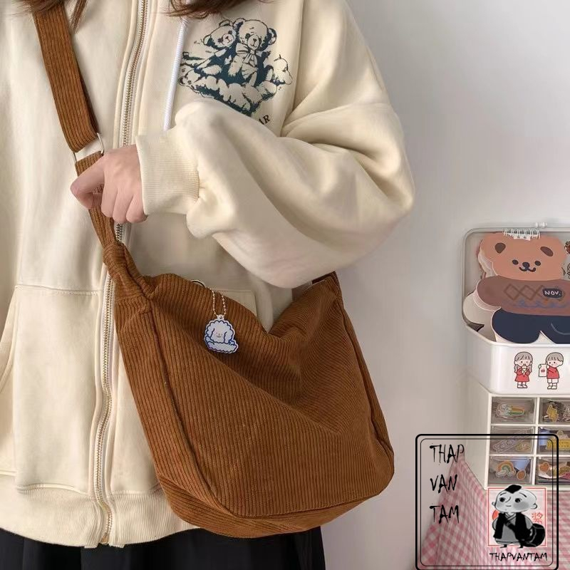 Túi đeo chéo nữ EmTi Shop vải nhung Túi Tote tiện lợi trẻ trung năng động