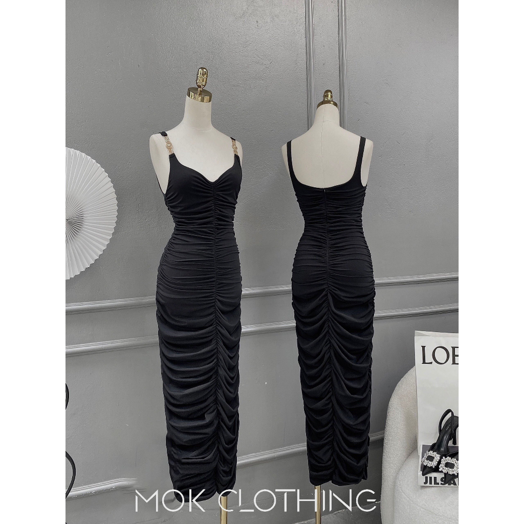 Đầm váy nữ hai dây cổ U dáng dài maxi kiểu nhúm body xếp li siêu tôn dáng, sang chảnh phong cách hàn quốc đi hẹn hò