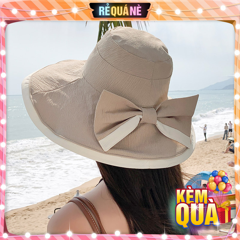 Nón Vải Đi Biển Chống Nắng Chặn Tia UV Đính Nơ Phối Viền RQN2300