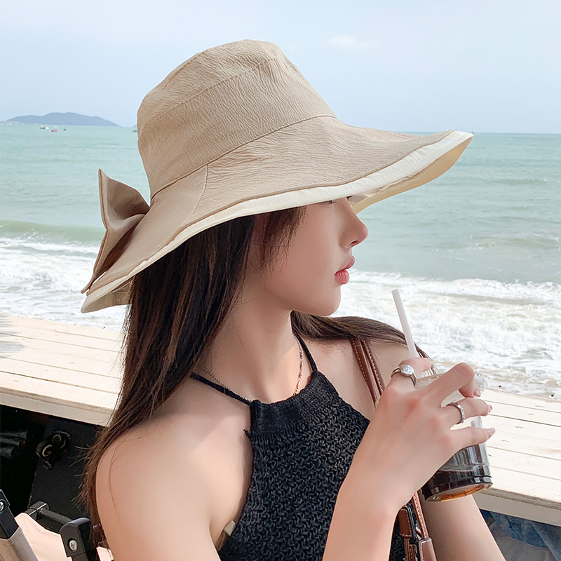 Nón Vải Đi Biển Chống Nắng Chặn Tia UV Đính Nơ Phối Viền RQN2300
