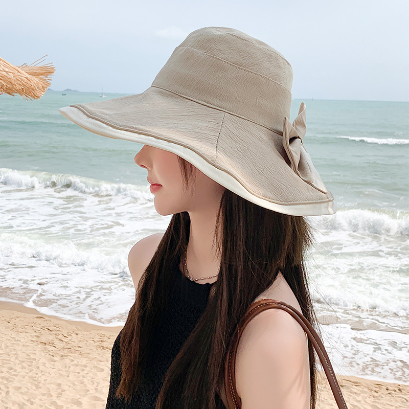 Nón Vải Đi Biển Chống Nắng Chặn Tia UV Đính Nơ Phối Viền RQN2300