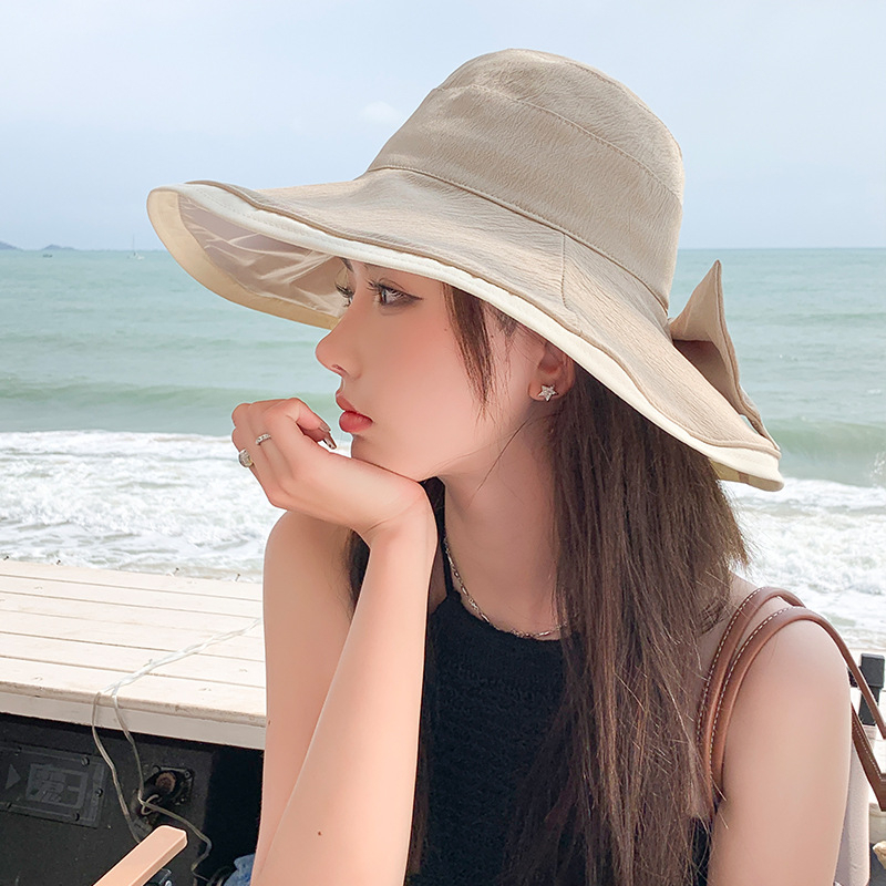 Nón Vải Đi Biển Chống Nắng Chặn Tia UV Đính Nơ Phối Viền RQN2300