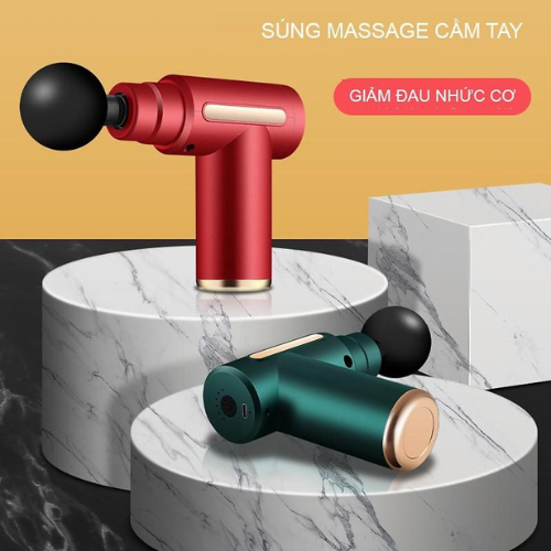 Súng massage cầm tay 4 đầu 6 cấp độ trị đau nhức toàn thân hiệu quả, máy đấm lưng mát xa mini