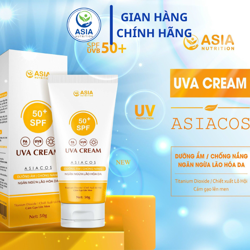 Kem chống nắng cao cấp Asia hemia chỉ số chống nắng SPF50+ 50g giúp giữ ẩm, chống nắng, ngăn ngừa lão hóa da