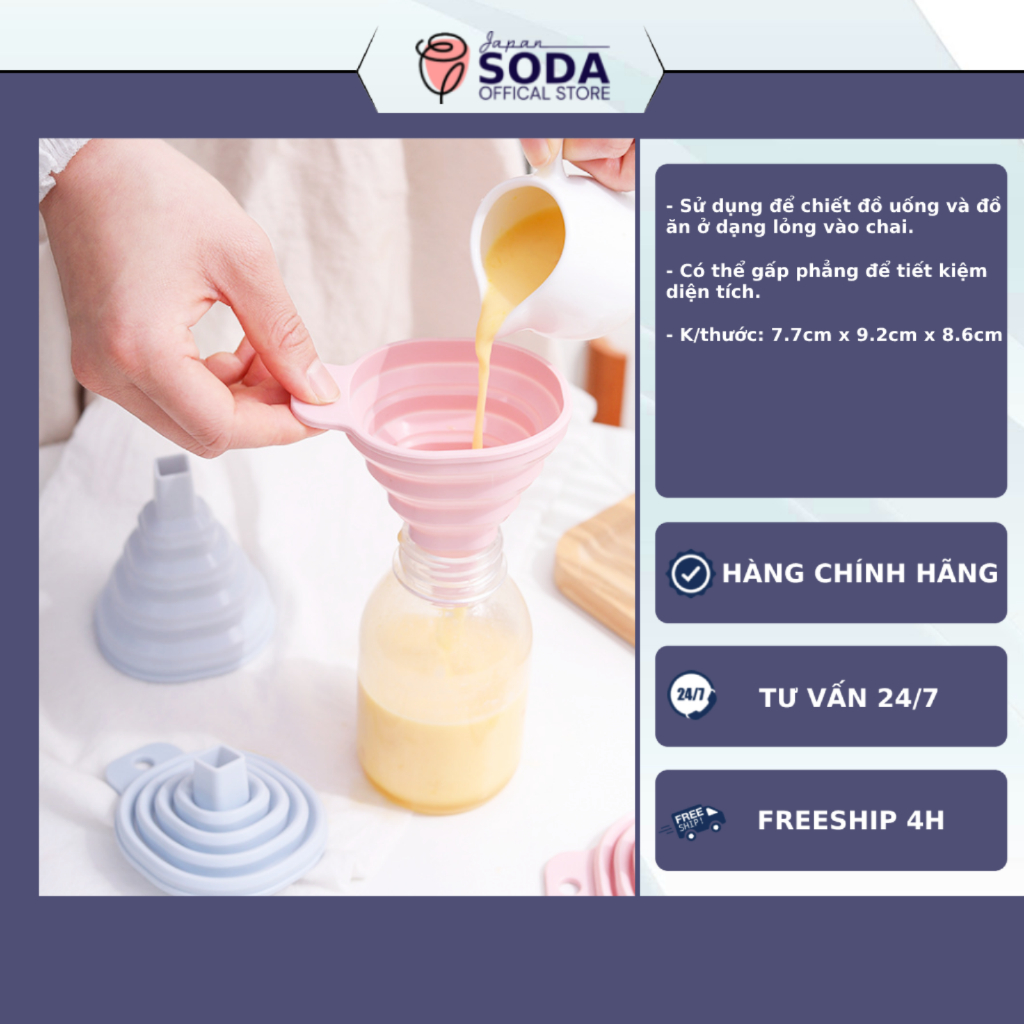 Phễu silicone có thể gấp gọn hàng Nhật Bản để chiết đồ uống và đồ ăn ở dạng lỏng vào chai 8,6 cm