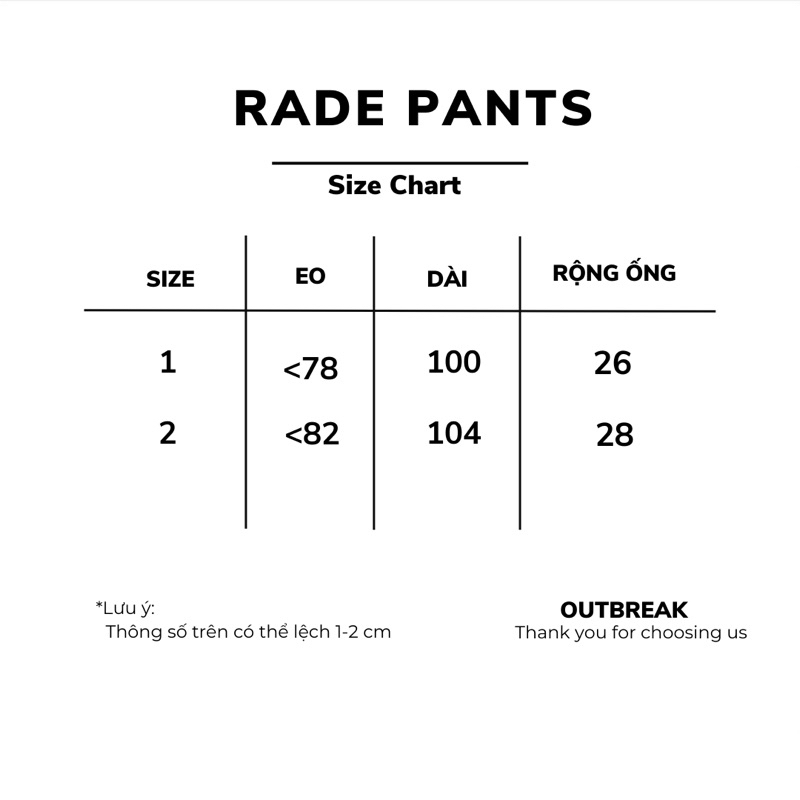 OUTBREAK - QUẦN NỈ ỐNG SUÔNG *RADE PANTS*