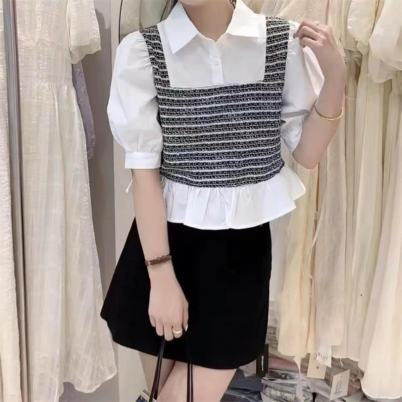 Áo sơ mi pha áo 2 dây bản to 2 màu (kèm ảnh thật)
