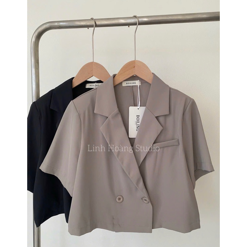 Áo blazer cộc tay-áo vest dáng lửng chất mát