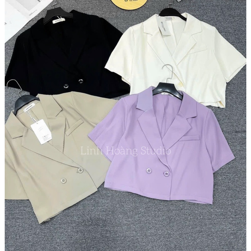 Áo blazer cộc tay-áo vest dáng lửng chất mát
