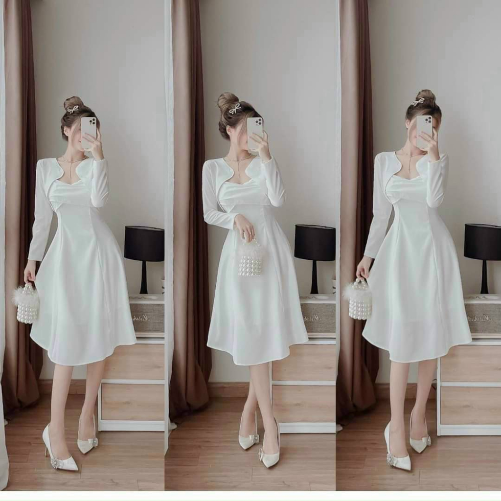 Set đầm váy nữ váy hai dây chéo ngực mix dáng váy xòe dài kèm khoác ngoài croptop xinh xắn dành cho các nàng đi tiệc .