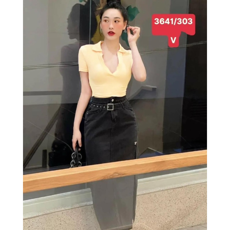 ZARA Đức - Áo polo dáng ngắn auth new tag croptop chính hãng màu xanh trắng nâu đen thun tay ngắn ôm body 3641/303