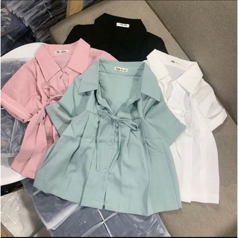 Áo kiểu cổ bẻ  tà sếp ly hót trenl 2023