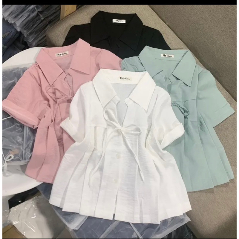 Áo kiểu cổ bẻ  tà sếp ly hót trenl 2023