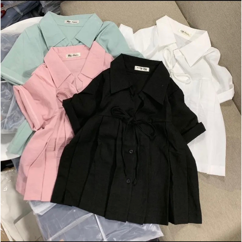 Áo kiểu cổ bẻ  tà sếp ly hót trenl 2023