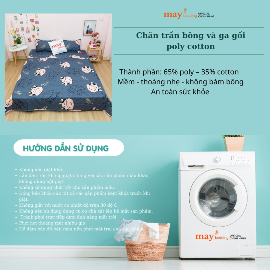 Set 4 món chăn hè Maybedding kèm ga giường và vỏ gối nằm đủ kích thước giường nệm