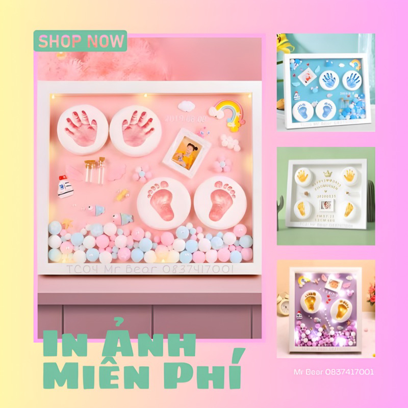 Bộ khung ảnh in dấu tay chân cho bé, quà tặng thôi nôi, đầy tháng, khung tranh in dấu ấn cho bé