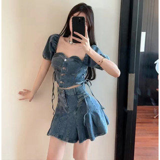 Set áo váy thời trang nữ denim bò phong cách hàn quốc ulzzang