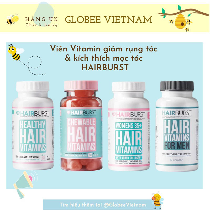 [BILL ANH] Viên uống kẹo dẻo vitamin chăm sóc, kích thích mọc tóc HAIRBURST CHEWABLE