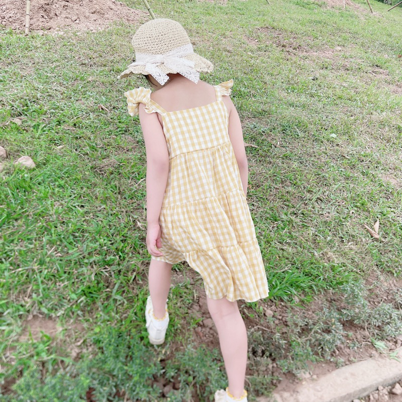 Đầm bé gái 2 dây cánh tiên bản to carro trơn 8-26kg❤️freeship❤️Tặng no kẹp tóc M.C kids