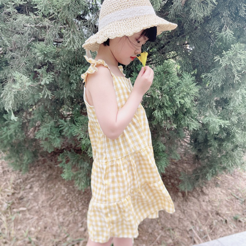 Đầm bé gái 2 dây cánh tiên bản to carro trơn 8-26kg❤️freeship❤️Tặng no kẹp tóc M.C kids