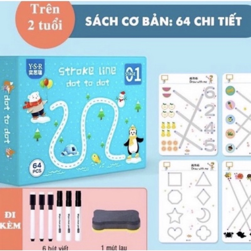 -Sách tập tô vẽ thông minh xóa được - Đồ chơi giáo dục toàn diện Montessori cho bé từ 2 3 4 5 tuổi