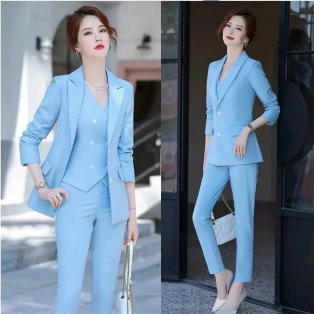 Set Áo Vest 2 Lớp Tay Dài + Quần Dài + Ghi Lê TJ33 - Xanh