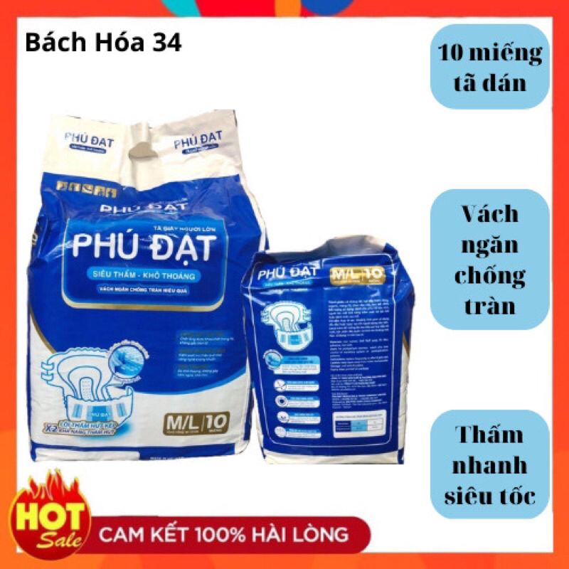 Bịch 10 tã bỉm dán người già Phú Đạt có vách ngăn