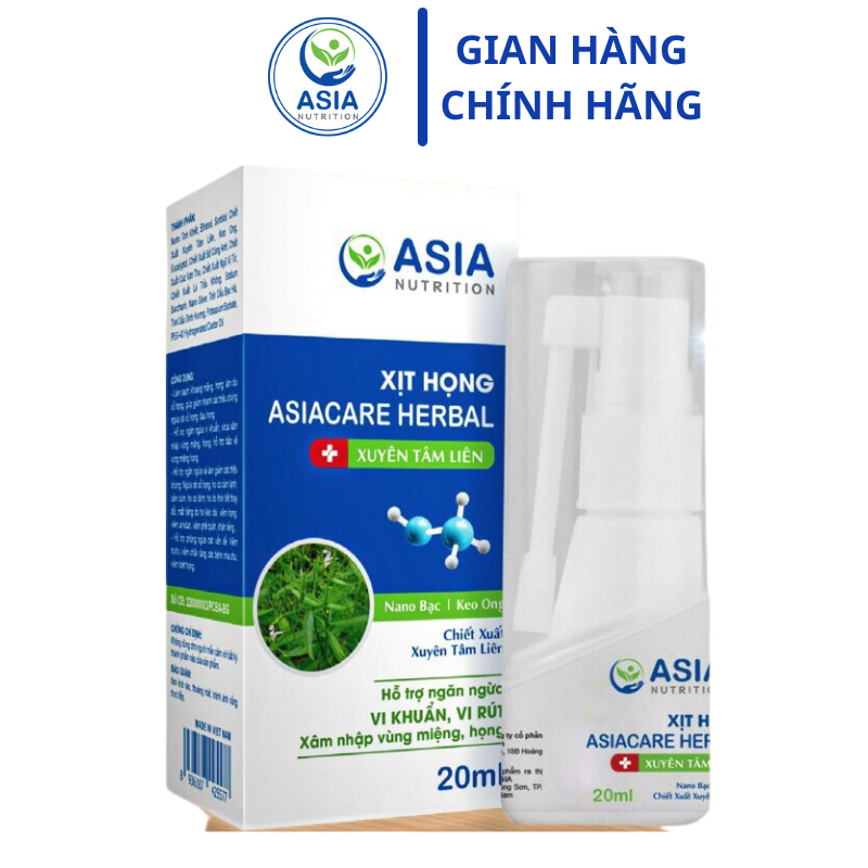 Xịt họng Asiacare Herbal Asia laco 20ml tác dụng ngăn ngừa vi khuẩn, vi rut xâm nhập vùng miệng, họng, giảm ho