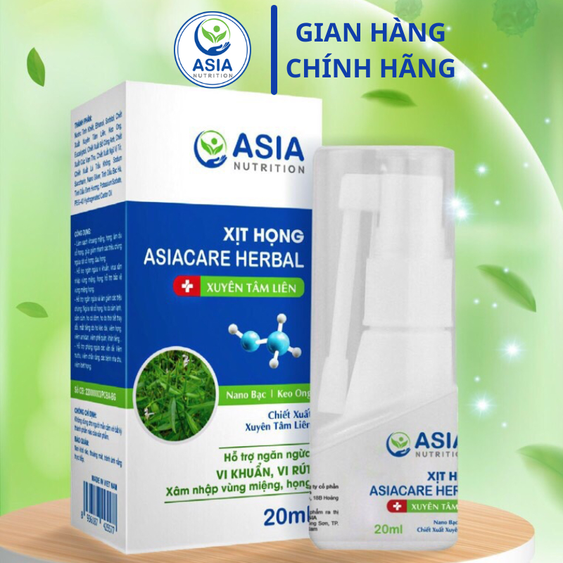 Xịt họng Asiacare Herbal Asia laco 20ml tác dụng ngăn ngừa vi khuẩn, vi rut xâm nhập vùng miệng, họng, giảm ho