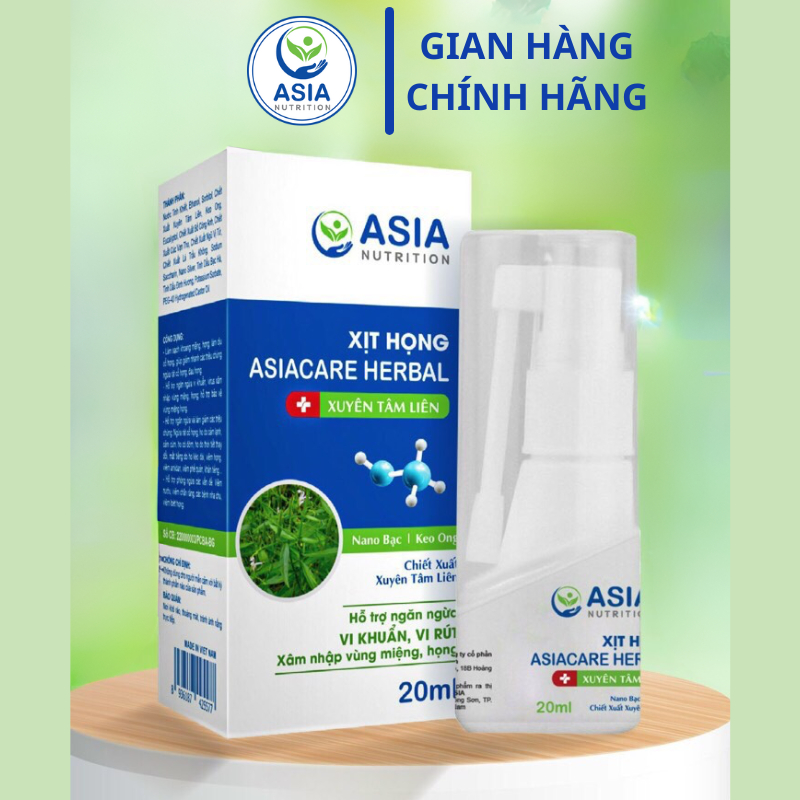 Xịt họng Asiacare Herbal Asia laco 20ml tác dụng ngăn ngừa vi khuẩn, vi rut xâm nhập vùng miệng, họng, giảm ho