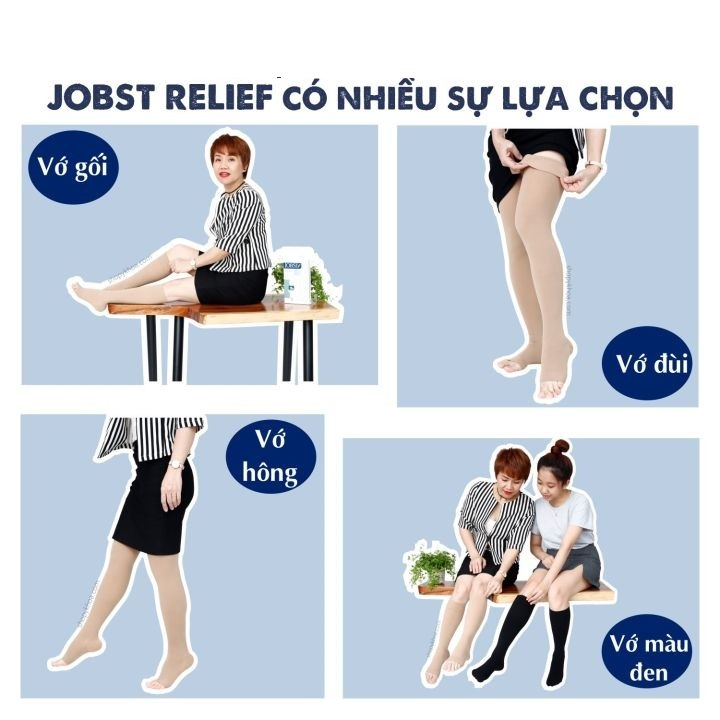 Vớ y khoa gối JOBST Relief - Cơ bản, màu đen, kín ngón, 20-30mmHg, giãn tĩnh mạch chân (tất y khoa)