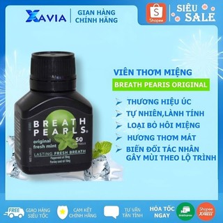 [Mẫu mới 2025] Viên thơm miệng thảo dược Breath pearls (50v - Chuẩn Úc) giảm mùi miệng cho người lớn và bé trên 6 tuổi