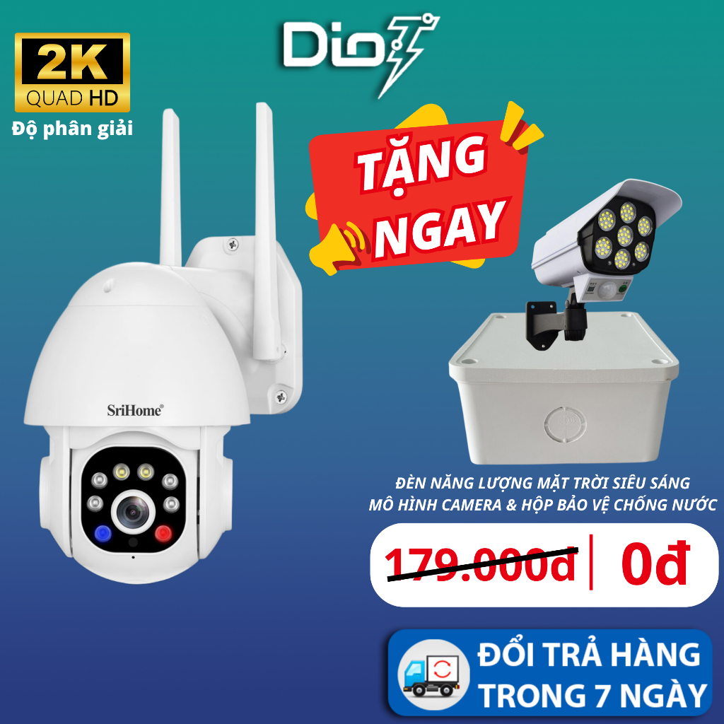 Camera wifi chống nước 2K quay đêm có màu xoay 360 độ Srihome SH039