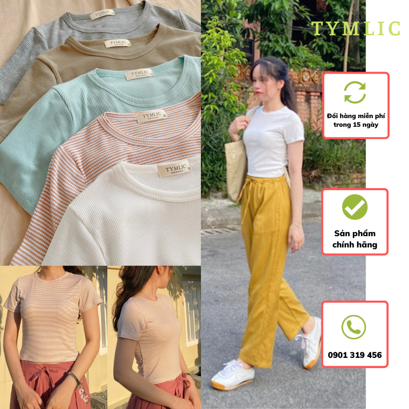 Áo Pull Gân Cổ Tròn Croptop 5 Màu TYMLIC