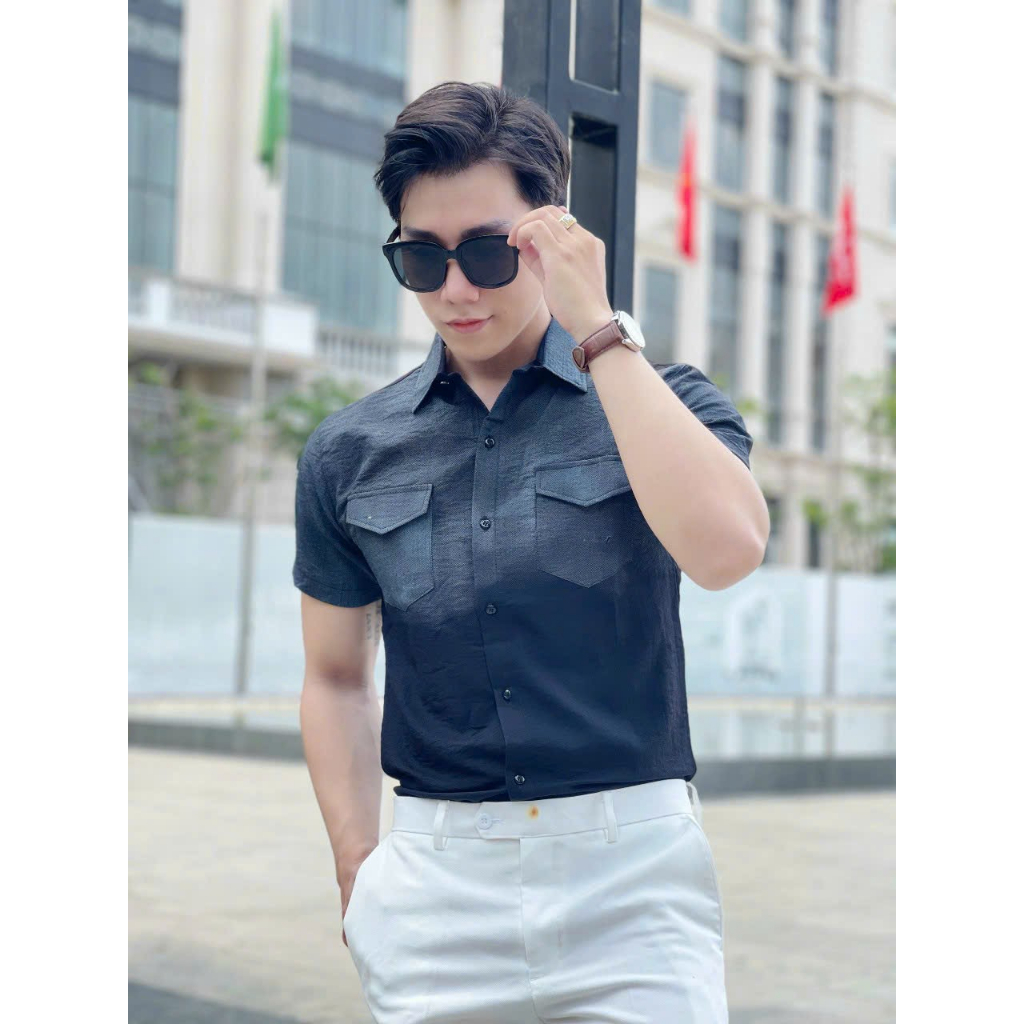 Áo Sơ Mi Nam Tay Ngắn Kiểu Túi Hộp Phối Màu Loang Chất Đũi Mềm Mịn Cao Cấp Đủ Size Phong Cách Lịch Lãm HKS