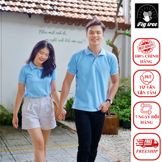 Set áo thun đôi polo màu xanh nhạt fig tree siêu hot