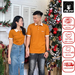 Set áo thun đôi polo fig tree màu cam đất siêu hót dành cho couple