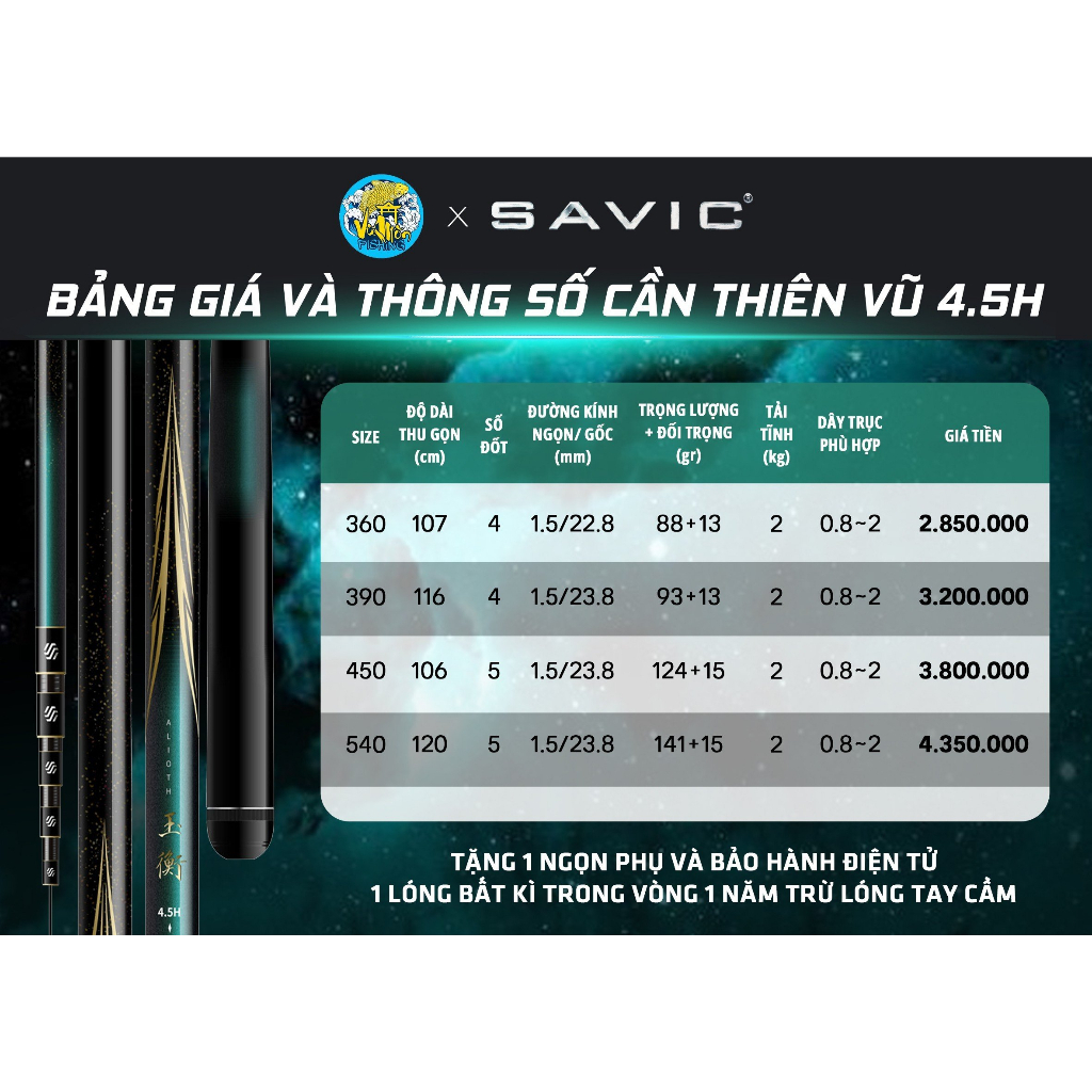 Cần Câu Tay Câu Đài Tổng Hợp Savic Thiên Vũ 4.5H  - Vũ Môn Fishing