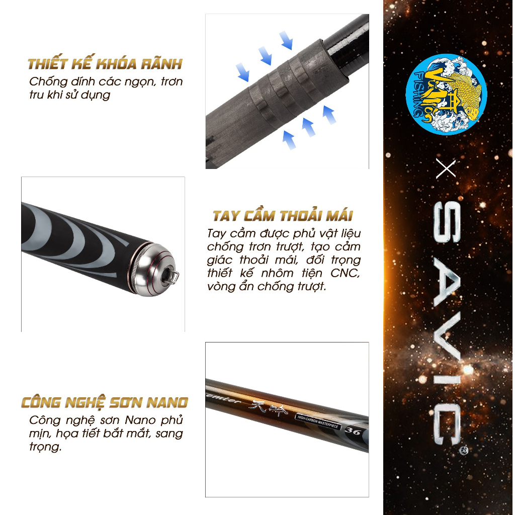 Cần Câu Tay Câu Đài Cao Cấp THIÊN ÂM Công Nghệ Mới Carbon T1100G - Vũ Môn Fishing