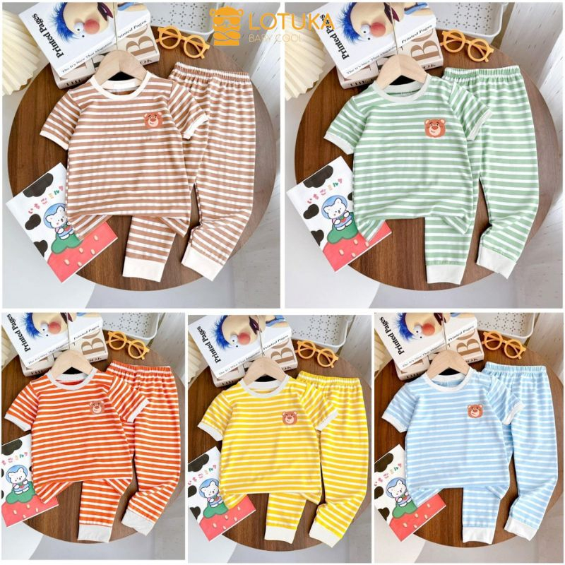 Đồ Bộ LOTUKA Áo Cộc Tay, Quần Dài Chất Thun Lạnh Mềm Mát, Bộ Quần Áo Mùa Hè Cho Bé 4-18kg