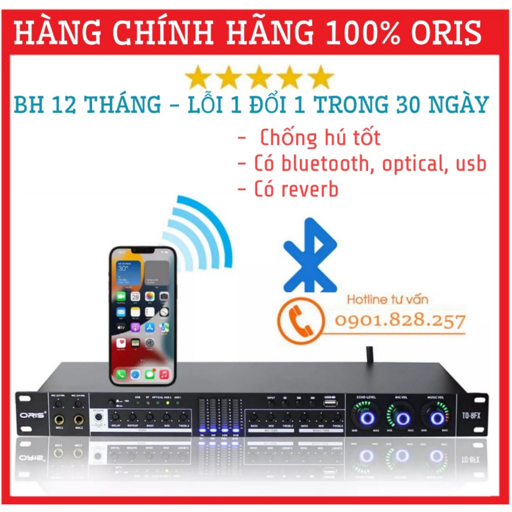 Vang cơ bluetooth Oris TO-8FX chống hú tốt, bộ nhận tín hiệu và xử lý âm thanh đầy đủ các chức năng chuyên nghiệp