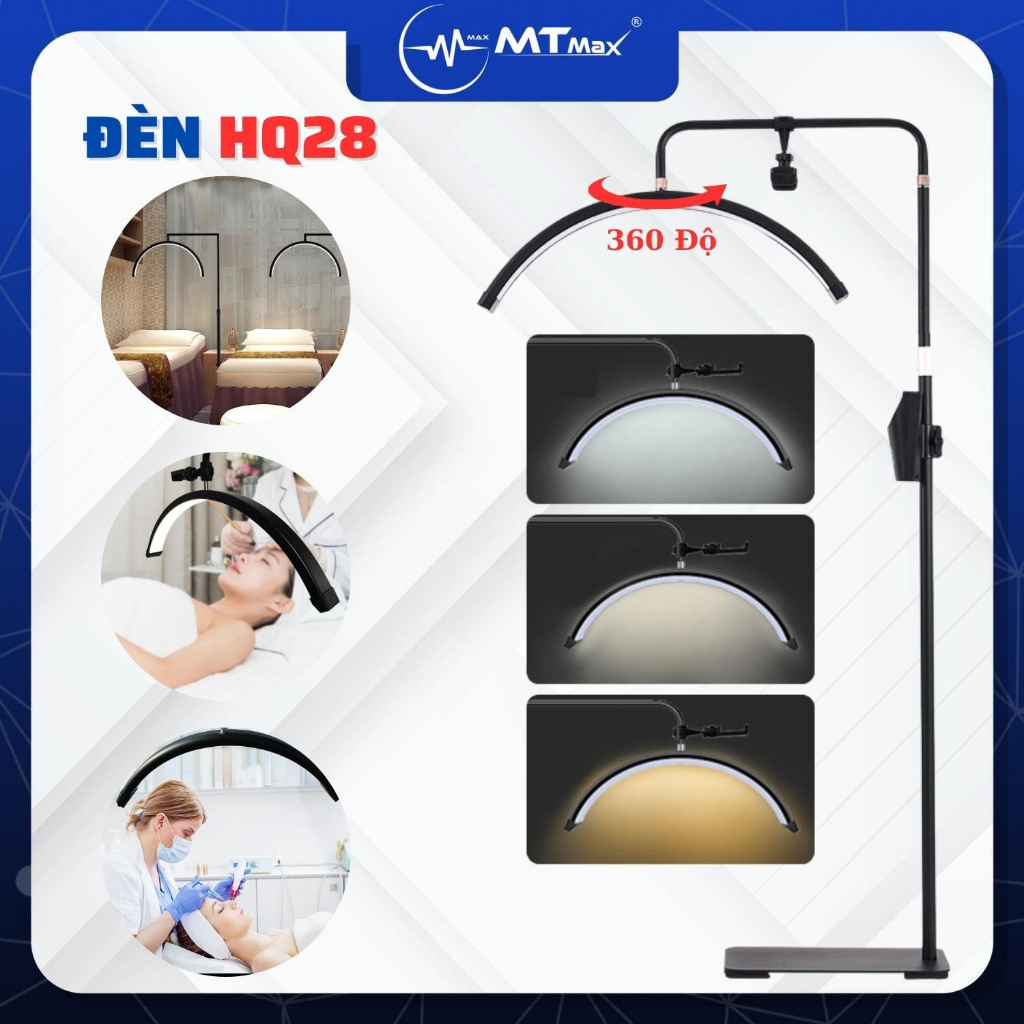 Đèn Led HQ28, Đèn Phun Xăm, Nối Mi, Spa Hình Bán Nguyệt Kết Hợp Livestream - 3 Màu Ánh Sáng. Đáng tin cậy và tiện lợi...