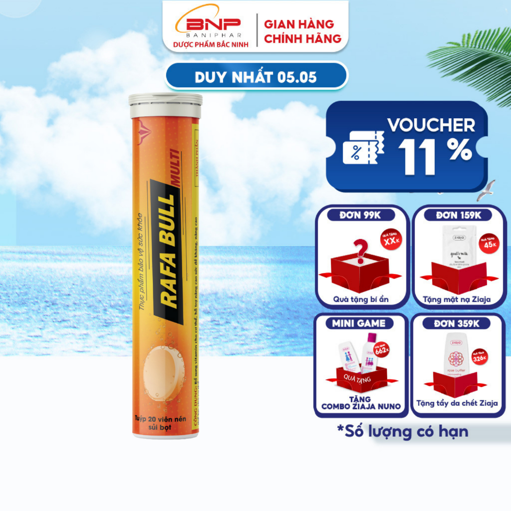 Sủi Vitamin Rafa Bull Multi BANIPHAR Hỗ Trợ Nâng Cao Sức Đề kháng, Tăng Thể Lực Cho Cơ Thể Tuýp 20 Viên