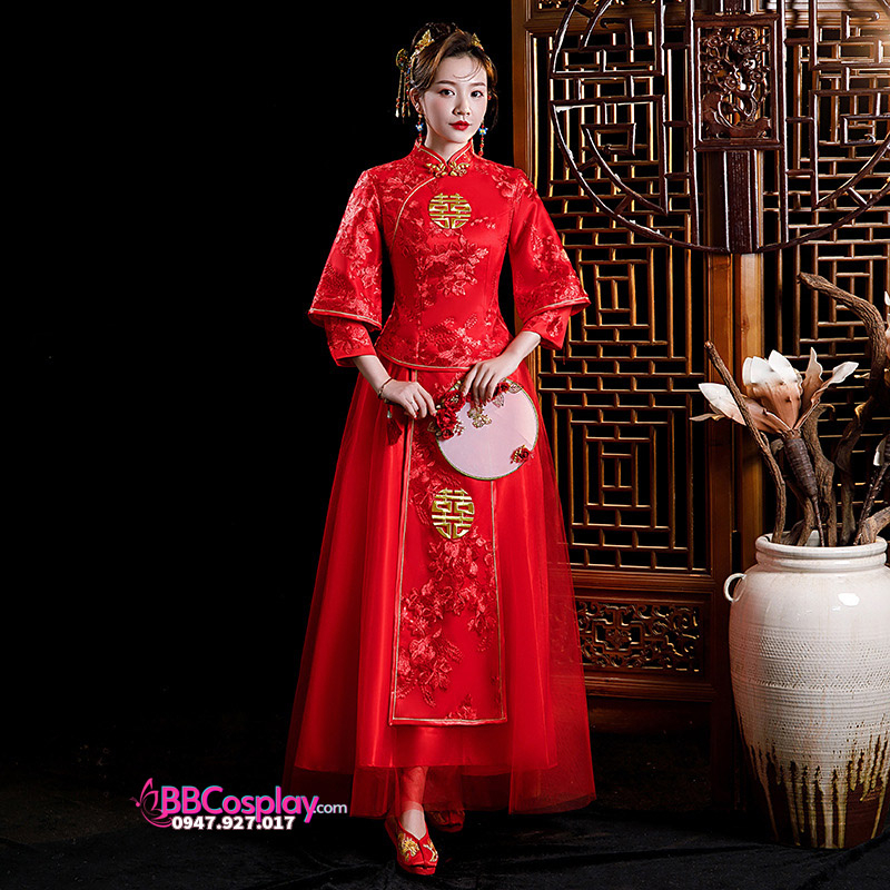 Hỷ Phục Tân Nương Đơn Giản - Thêu Hỷ Vàng Trên Áo Size M - 15227