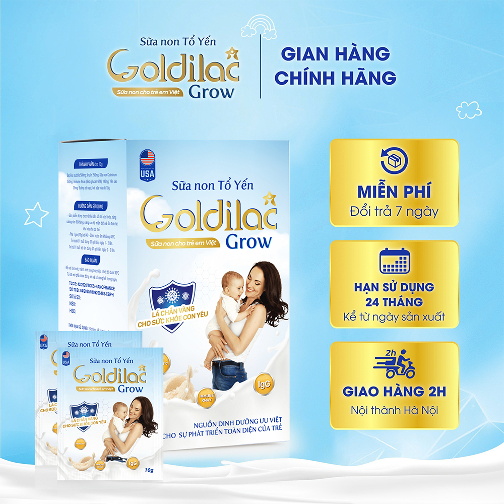 Sữa Non Tổ Yến GOLDILAC GROW 168G (12 gói x 14g) - Cải Thiện Hệ Tiêu Hóa, Tăng Cân, Tăng Chiều Cao Và Đề Kháng Cho Bé
