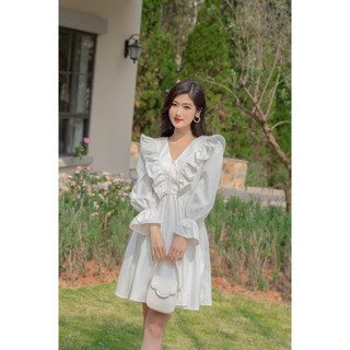 Đầm bigsize cổ V phối bèo cột nơ duyên yêu ( Thời trang Vicky G - Anitagreen ) HN0523