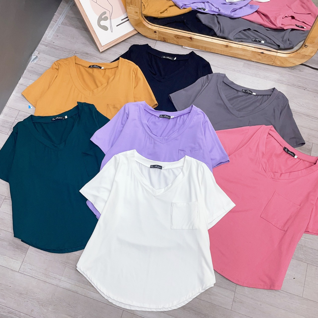 Áo thun kiểu bigsize nữ cổ tim chất vải thun lạnh mặc mát, Áo phông form rộng nữ oversize A51