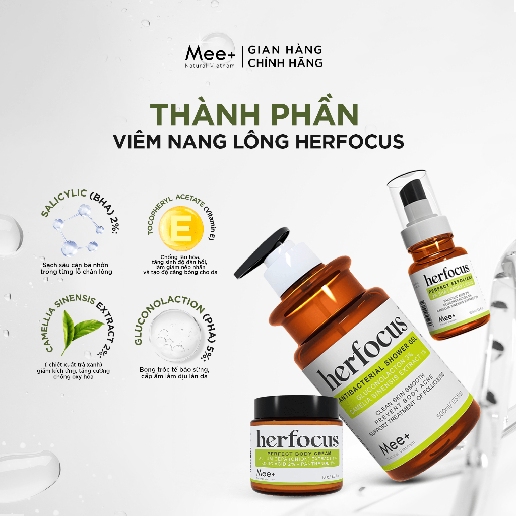 Kem dưỡng ẩm viêm nang lông HERFOCUS 100ml, giảm thâm, làm trắng da body, giúp da mềm mịn màng MEE NATURAL