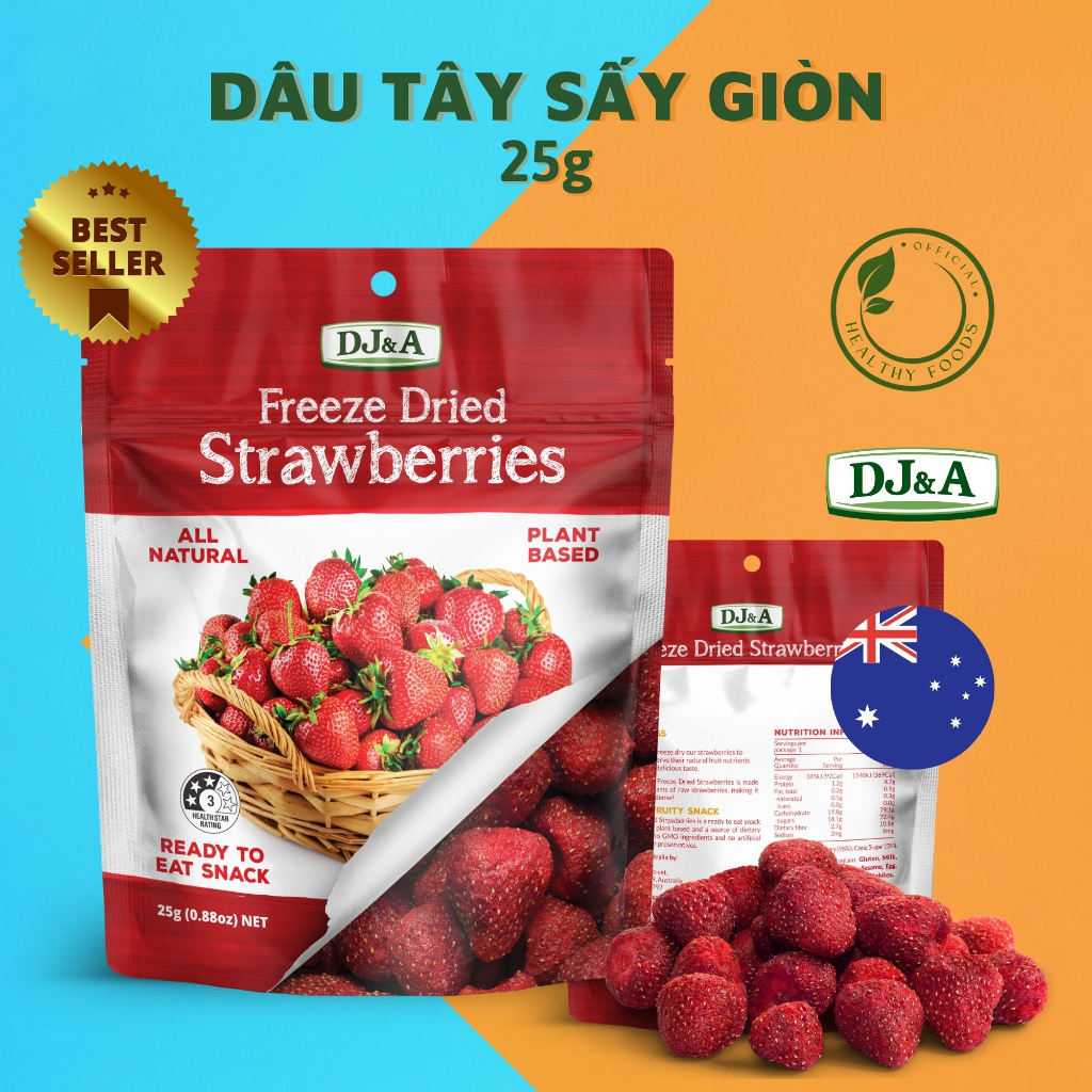 Dâu Tây Sấy Giòn DJ&A 25g - Snack Dâu Tây - Hàng Nhập Khẩu Úc - Dinh Dưỡng Cao